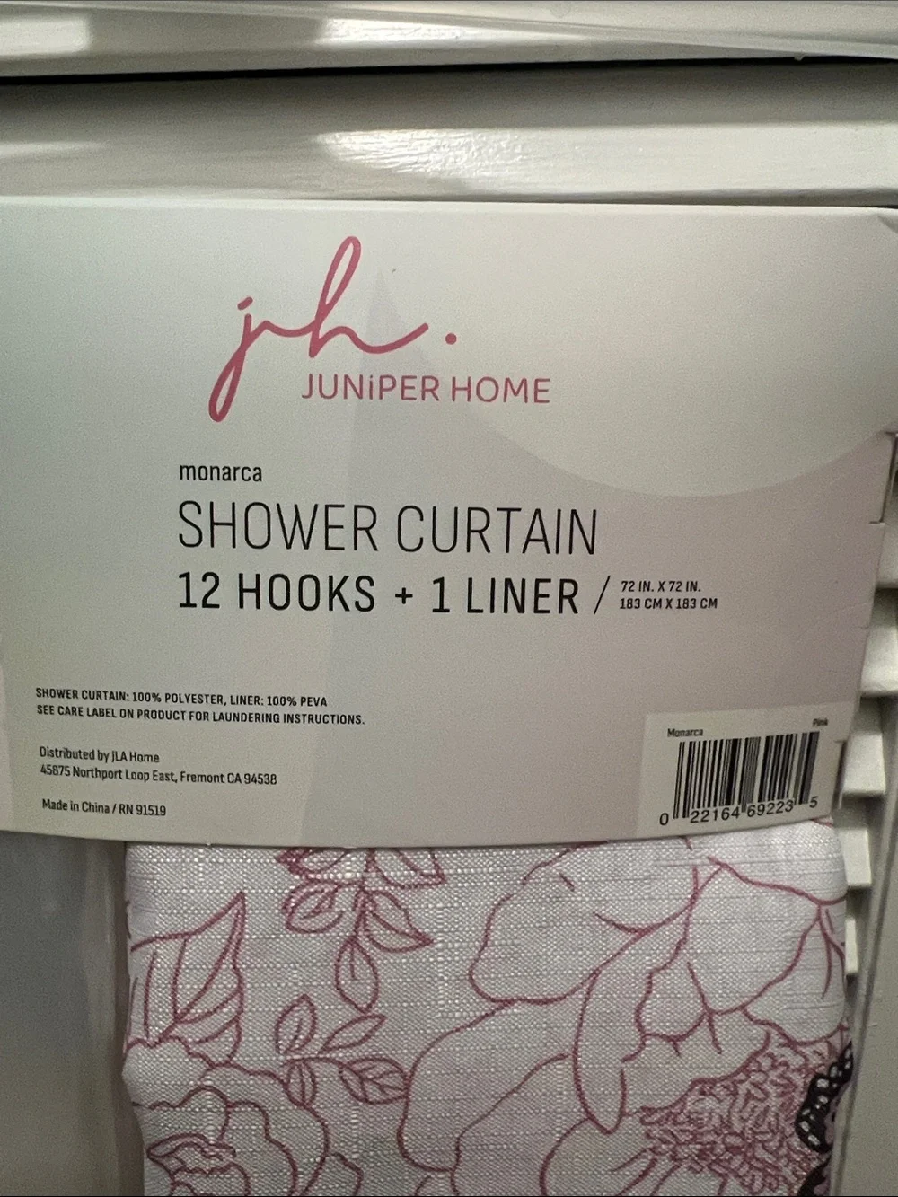 #3214**Pink Floral & Butterfly Shower Curtain with Liner